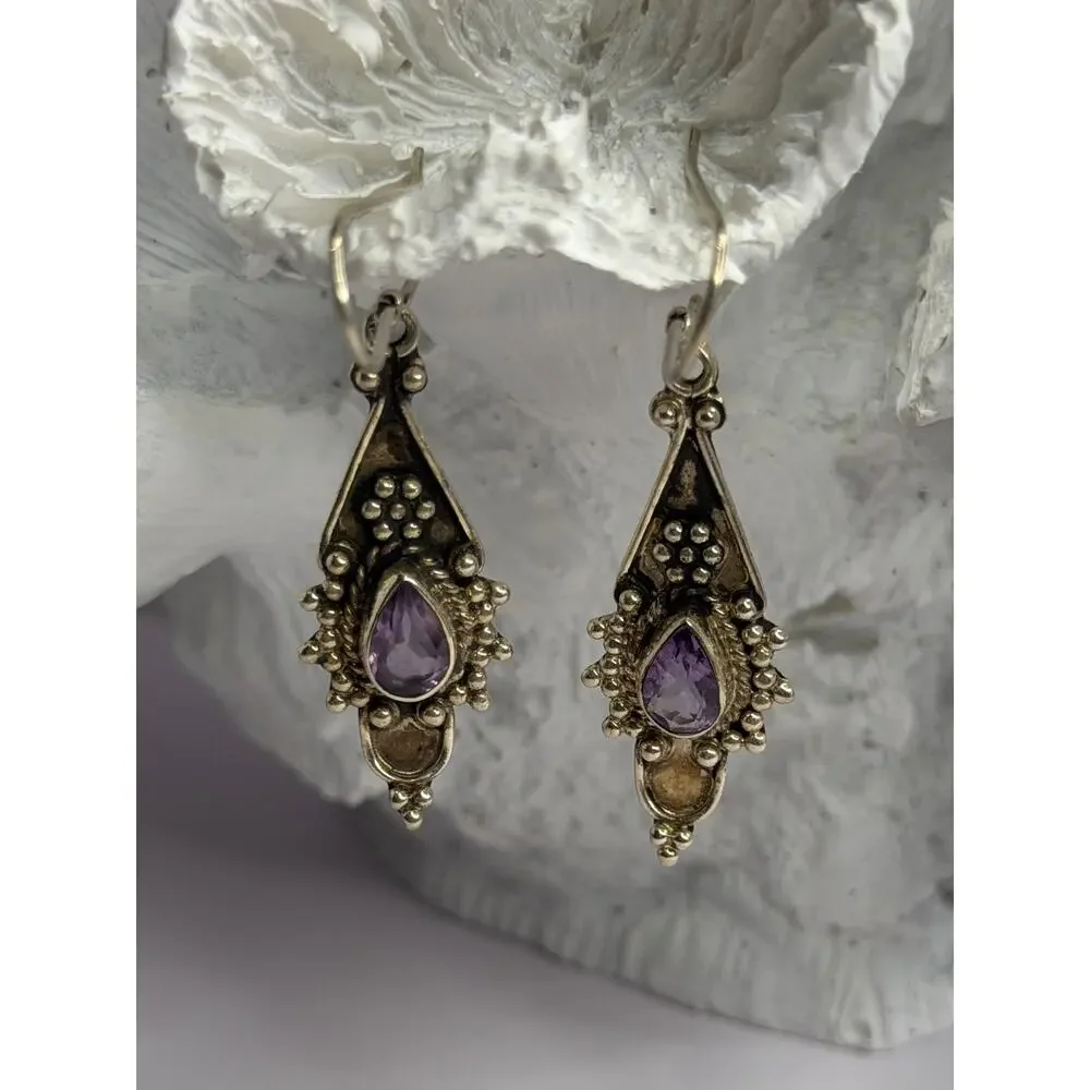 Vintage 925 Sterling Silver Amethyst Earrings